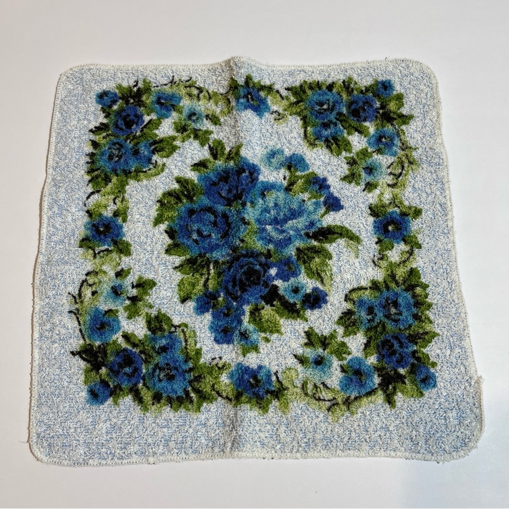 Vintage Penneys Fashion Manor Hand Towel and Washcloth Floral Blue MCM - Picture 8 of 11